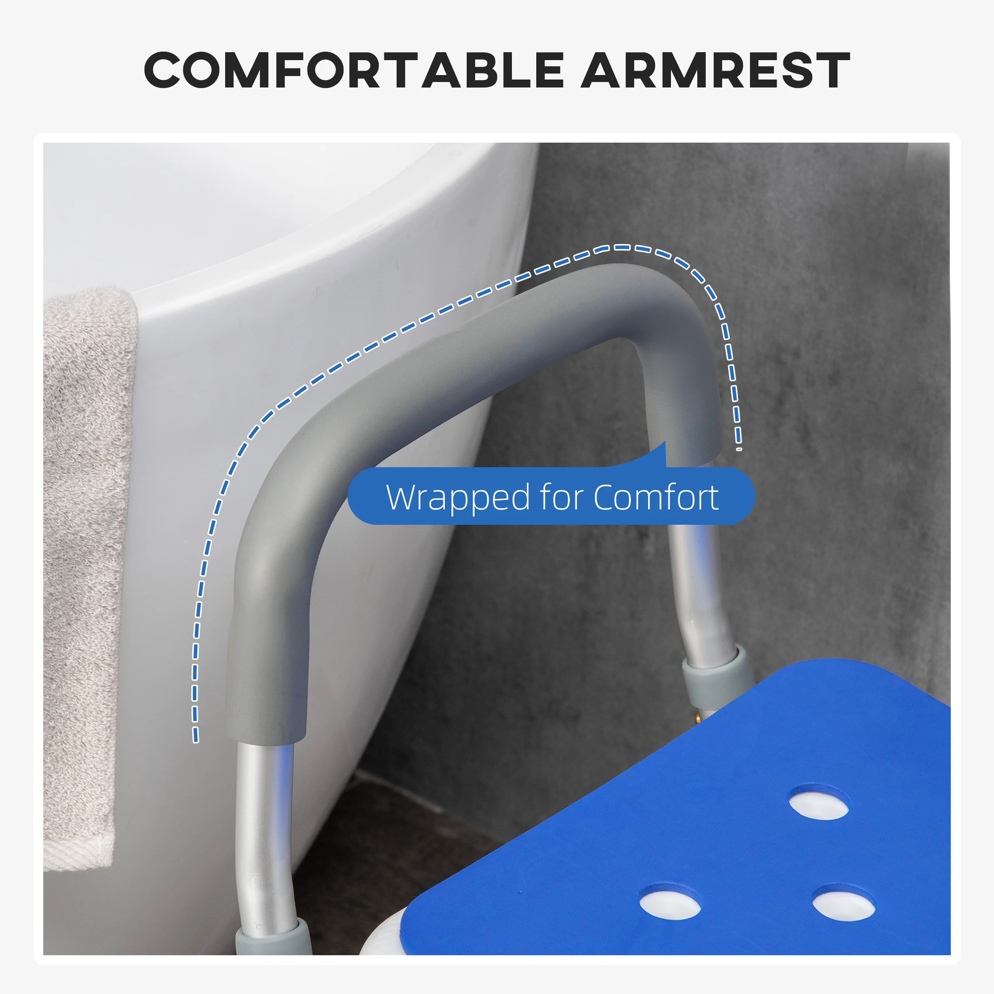 Height-Adjustable Shower Chair with Arms and Back