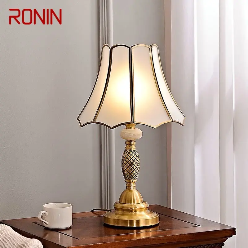 

RONIN Modern Brass Table Lamp LED European Retro Luxury Creative Copper Glass Desk Lights for Home Living Room Bedroom