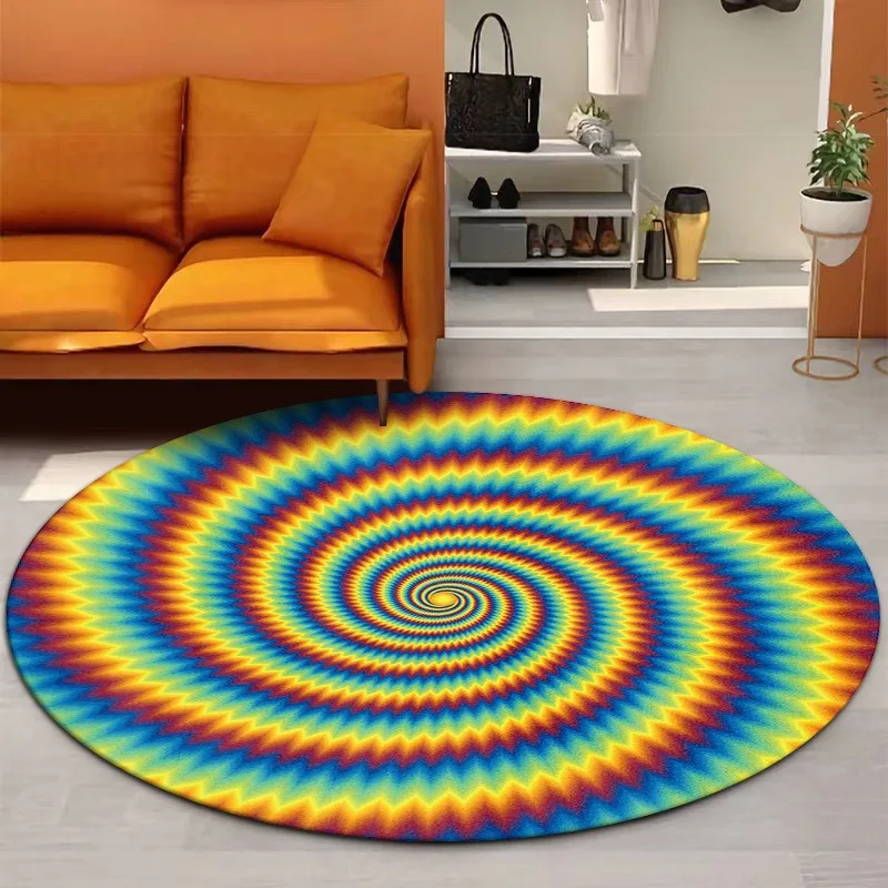 Colorful Spiral Round Carpet 3D Optical Illusion Pattern Mat Modern Artistic Home Decor Rug for Living Room Bedroom Game Room