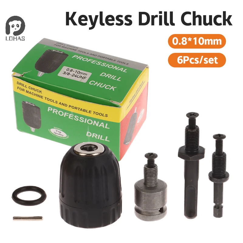 6Pcs 0.8-10mm Keyless Drill Chuck Kit 3/8