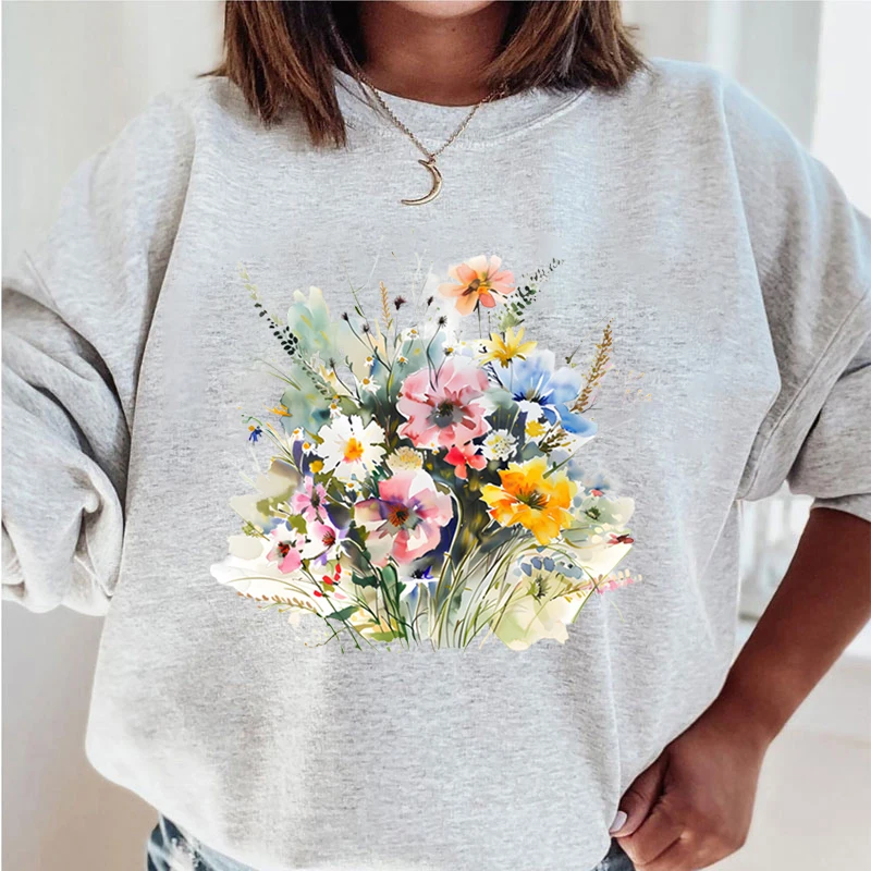 Floral Oil Painting Hoodie Women Fashion Vintage Hoodies Boho Wild Flower Plant Pullover Autumn Long Sleeve Women Sweatshirts