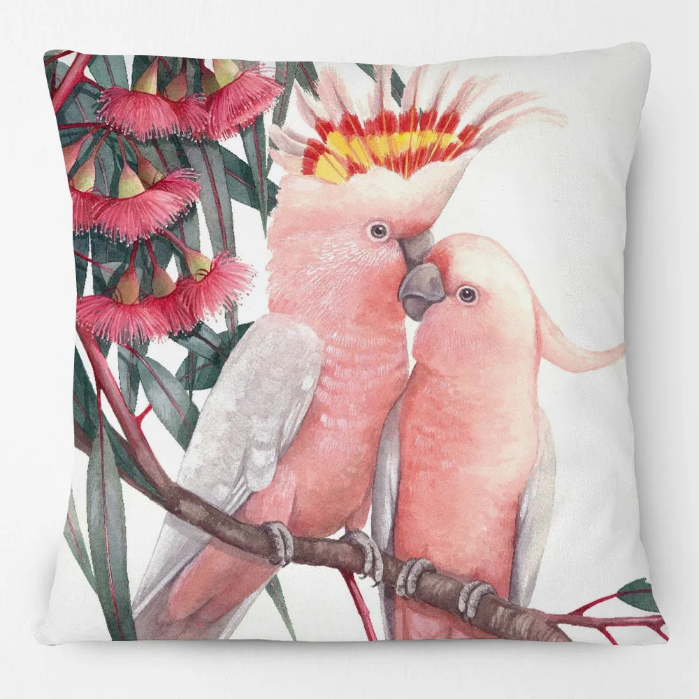 Australian Black Cockatoo New Holland Honeyeaters Rainbow Lorikeets Birds Portrait Painting Cushion Cover Pillow Case
