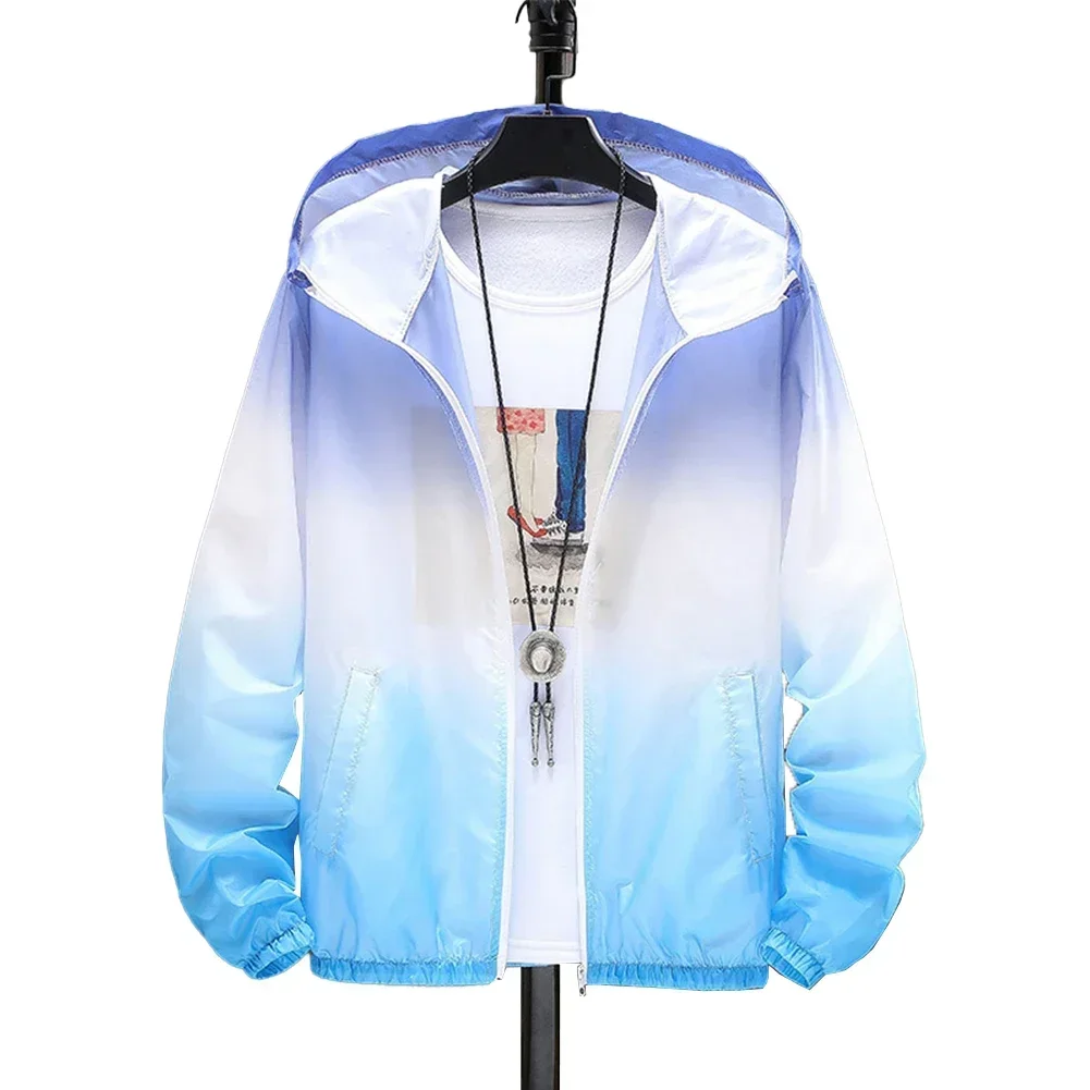 Clothes Coat Sun Protection Windbreaker Zip Hooded Breathable Fishing Gradient Color Hooded Male Comfy Fashion