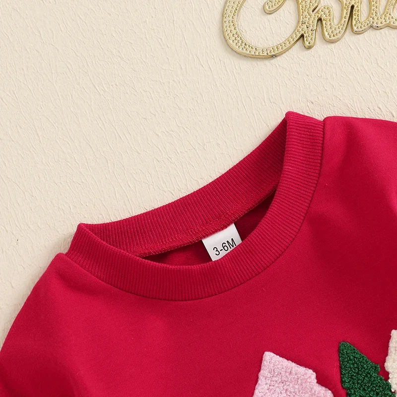 Girls Boys Christmas Jumpsuits Long Sleeve Crewneck Letter Xmas Tree Embroidery Sweatshirts Rompers Newborn Clothes