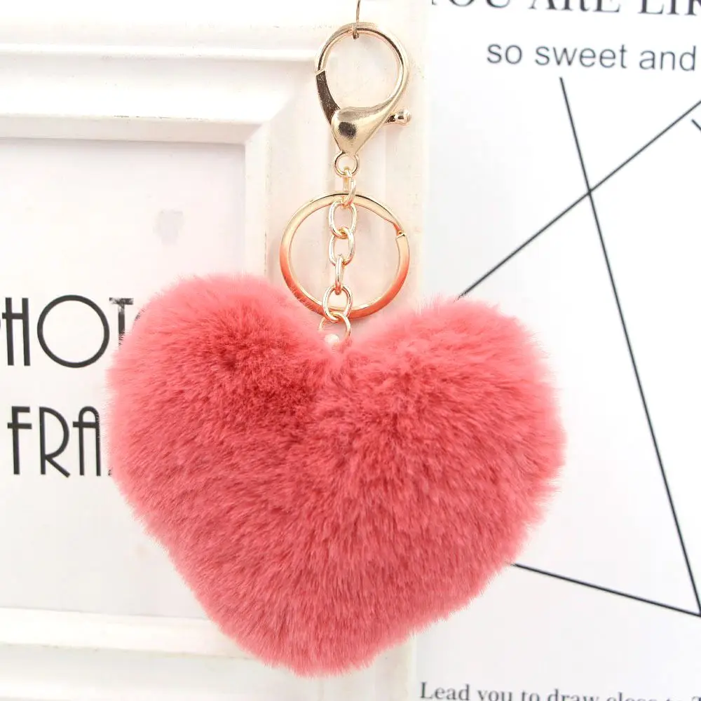 Cute Handbag Accessories Bag Pendants Soft Fake Rabbit Fur Keyring Pompom Keychain Heart Shape