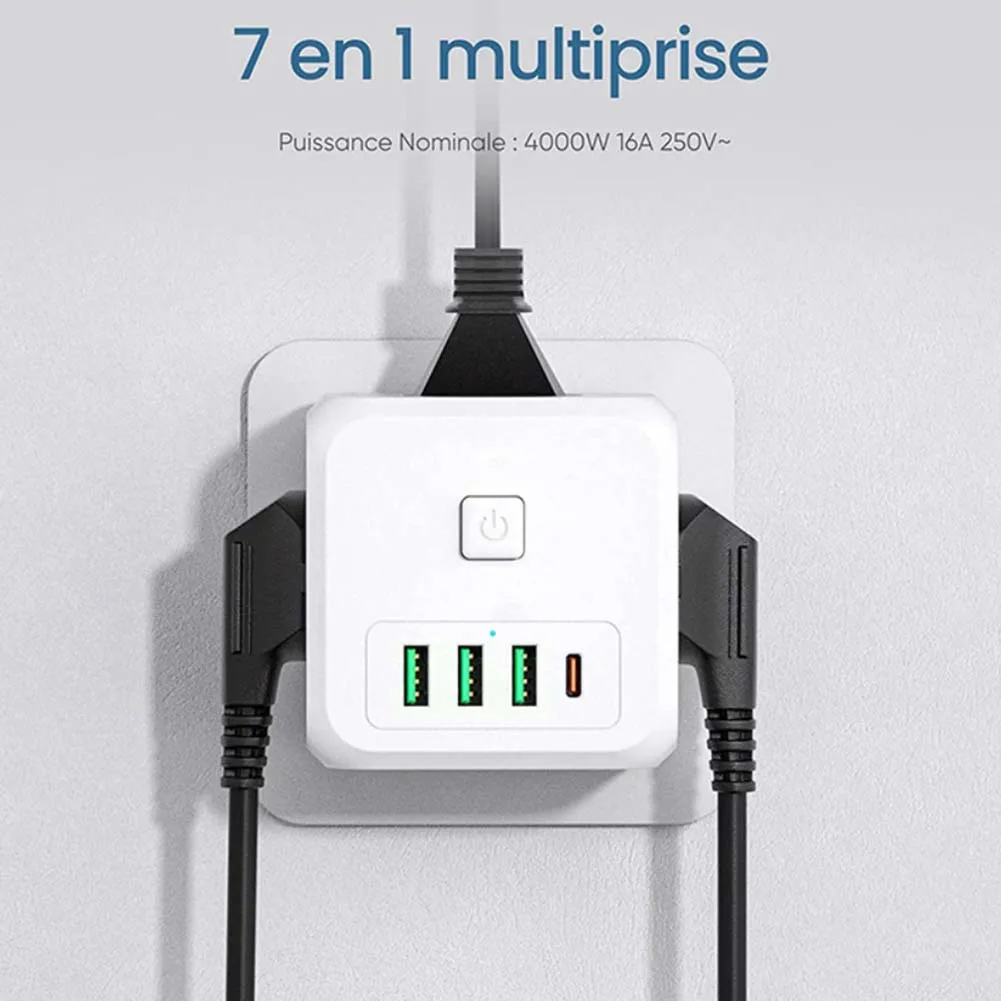 

Беспроводная розетка с функцией 7 в 1 3 розетки переменного тока 4 USB-порта 70 Вт USB C Выходная розетка Портативный дизайн
