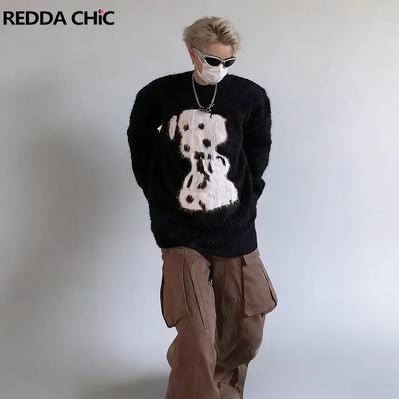 

Мужской свитер REDDACHIC с принтом далматина, флисовый, с круглым вырезом, с длинными рукавами, оверсайз, пуловер, топ, для отдыха, в стиле куте-кор, осенне-зимняя одежда