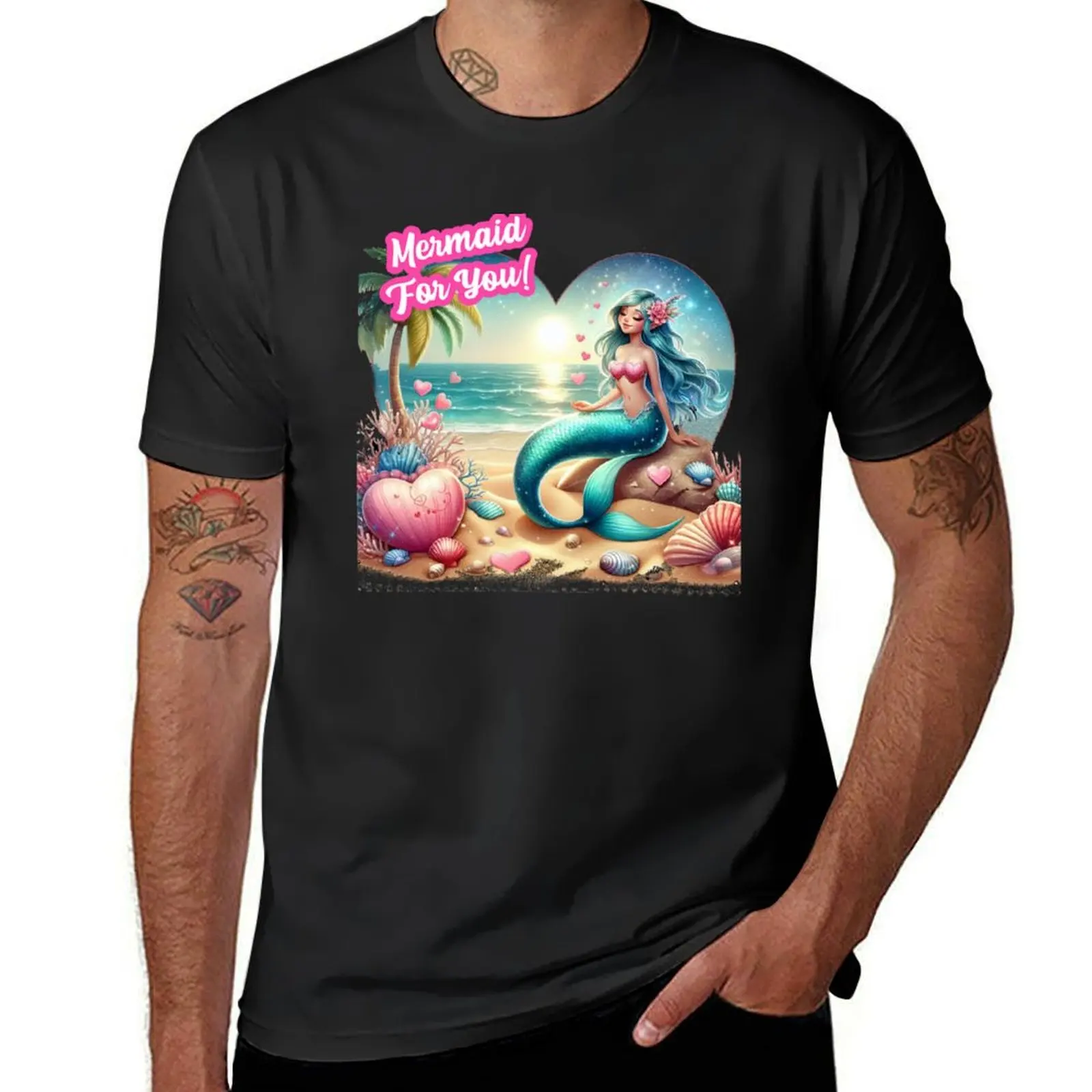 Mermaid For You - Love T-Shirt anime clothes summer top cute tops vintage plain black t shirts men