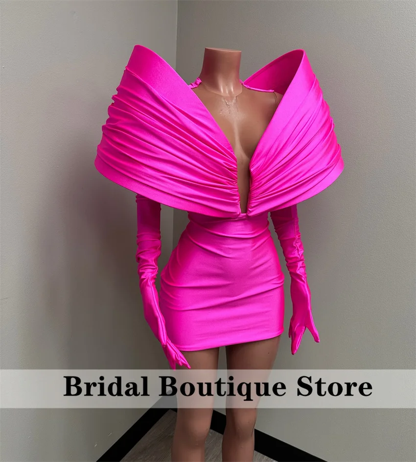 Stunning Hot Pink Prom Gown With Two Gloves Off Shoulder Birthday Party Cocktail Dresses Robe De Bal Custom-Made Customized