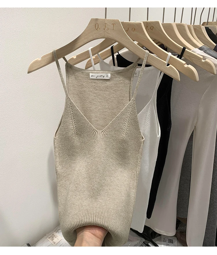 2026 Damen Sommer Ärmelloses Top Einfarbig Slim Fit V-Ausschnitt Gestricktes Oberteil Modisches Vielseitiges Basis-Layer Strick-Tanktop – Detail 4