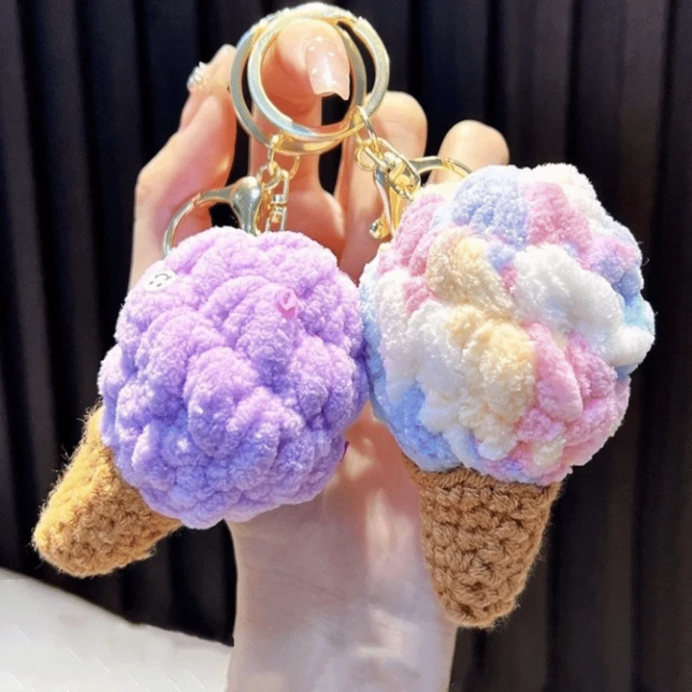 

Kawaii Ice Cream Plush Toy Keychain Fluffy Stuffed Toy Simulated Ice Cream Cone Soft Bag Accessories Cartoon Keychain Kid Gift