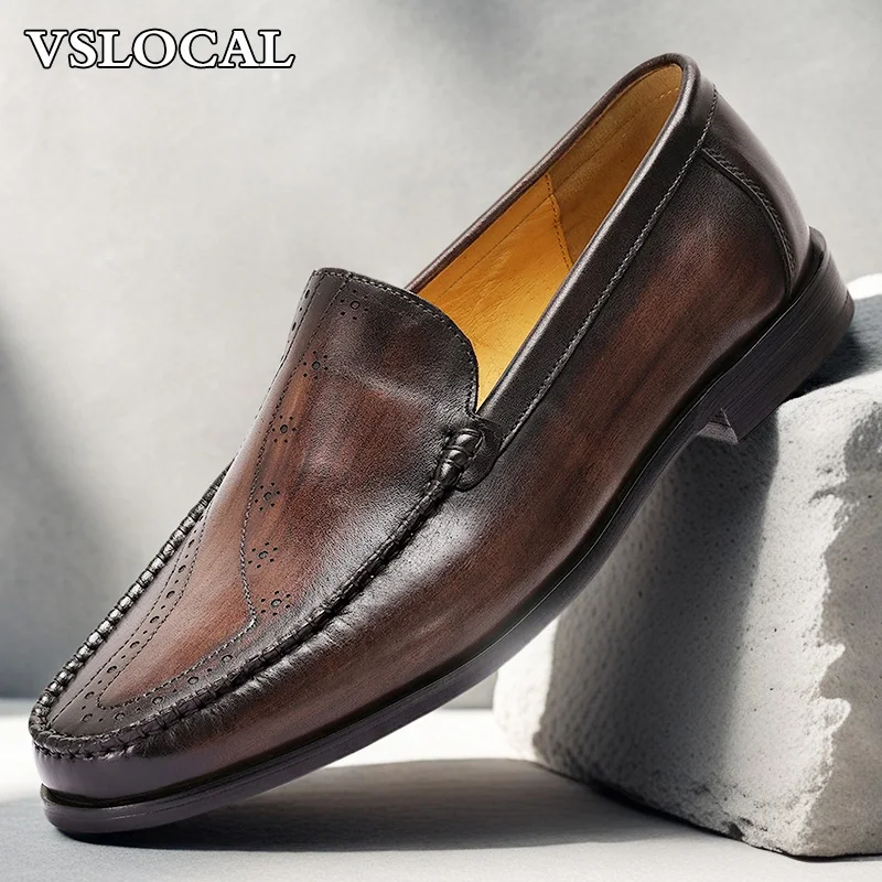 

Luxury drees Men's Loafers Shoes Blue Brown Prints Square Toe Slip-on Casual Mens Dress Shoes Wedding Office Loafers Men