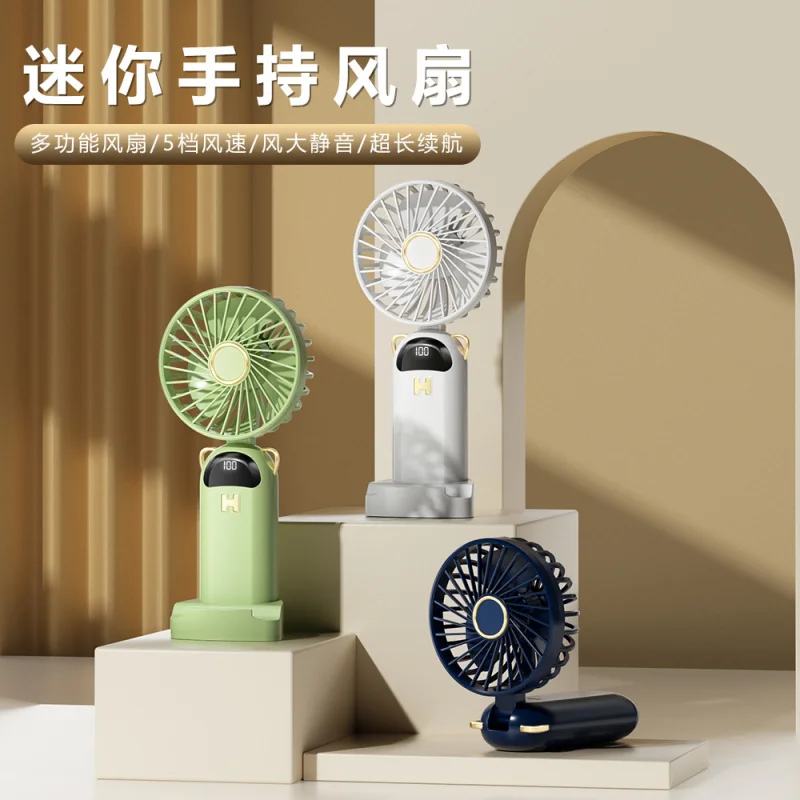 

Customized.2025-border New Foldable Digital Display Fan Desktop Handheld Silent Neck Hanging Outdoor USB Rechargeable Smal