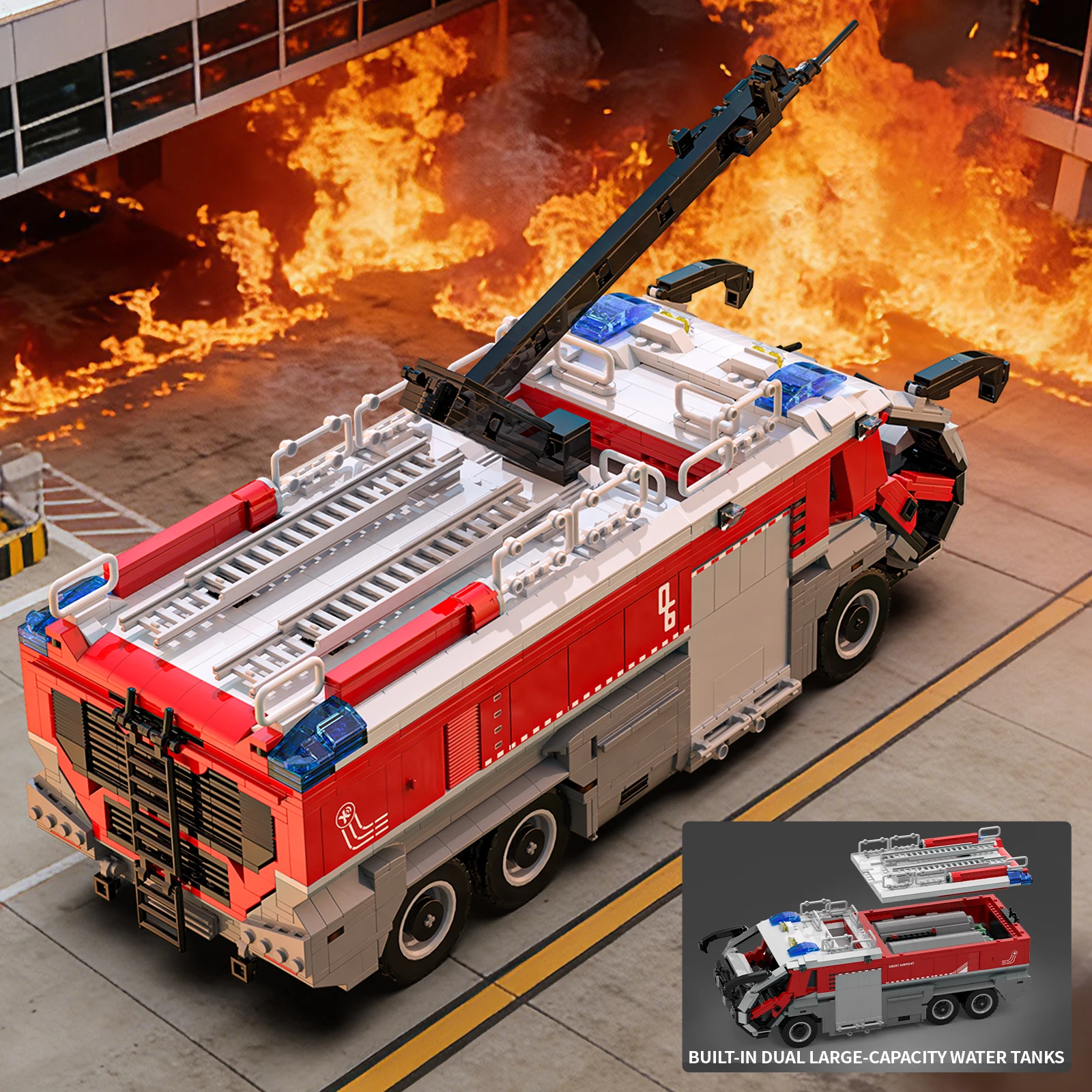 66106 Juego de bloques de construcción de camión de bomberos simulado, modelo de coche de escritorio, juguete ornamental, juguete educativo para niños y adultos, regalos de cumpleaños