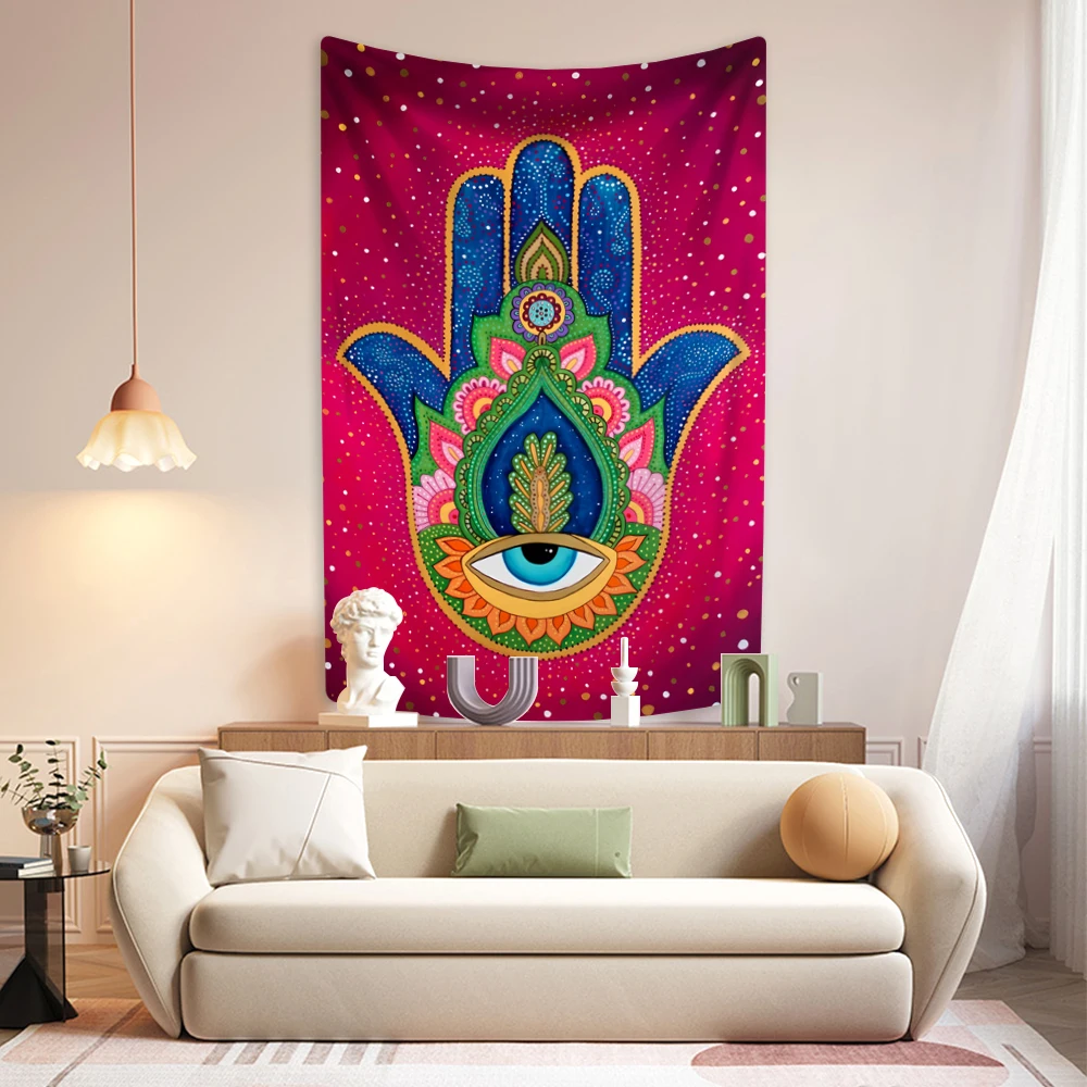XxDeco Mandala Psychedelic Tapestry Hamsa Hand Of Fatima Printed Boho Home Decor Wall Hanging Bedroom Background Cloth Yoga Mat