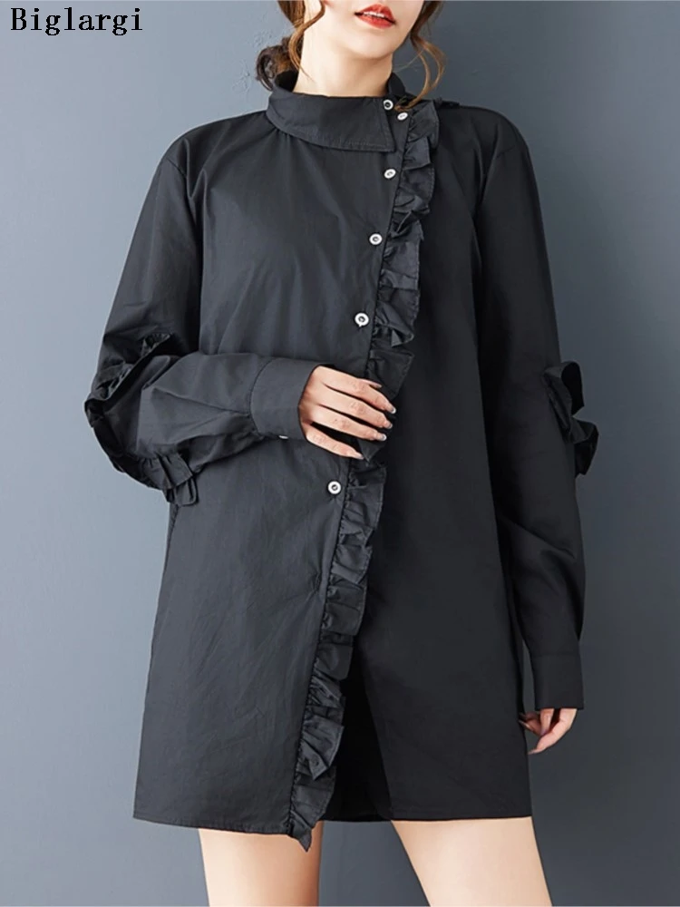 

Осенние рубашки женские с рюшами плиссированные лоскутные модные нерегулярные женские блузки повседневные свободные женские рубашки с длинным рукавом