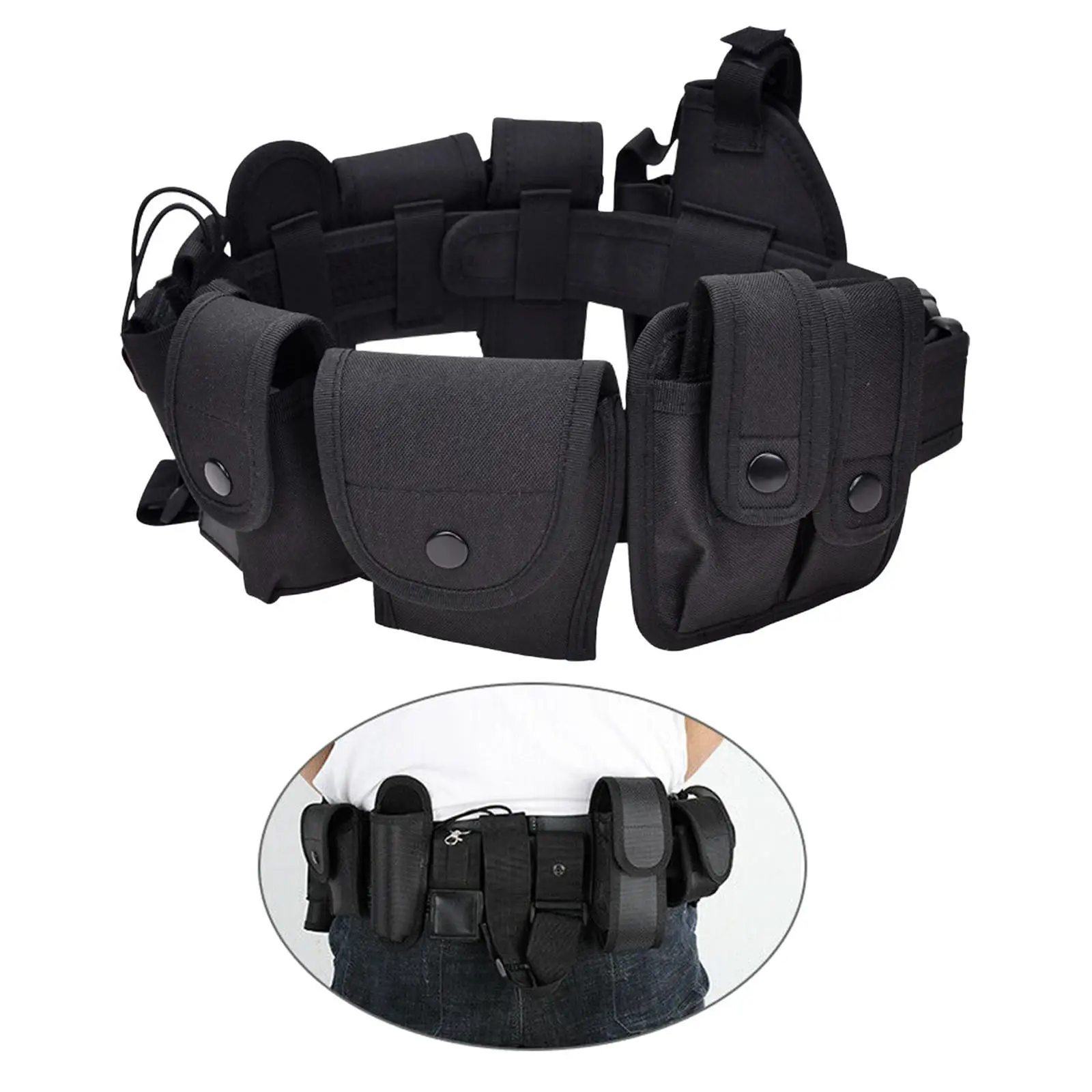 10-in-1 Police Security Guard Duty Belt Band Holster with Pouch Set Black