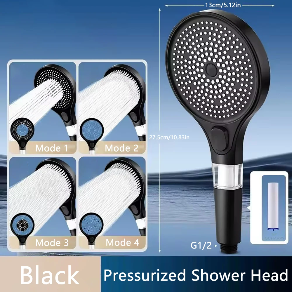 

4 Jet Modes Shower Head with Filter Water Saving Handheld Spray Large Water Flow High Pressure Shower Head Bathroom Accessories