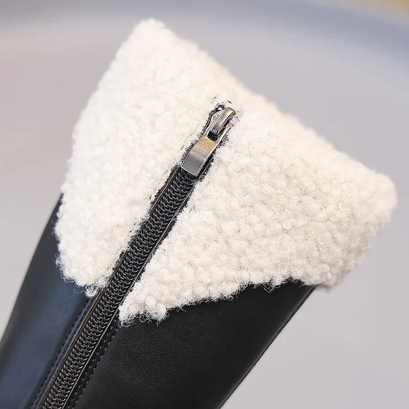 Picture 6: Girls Side Zipper Waterproof Riding Boots 2026 Fall Winter New Faux Fur Lined Princess Boots for Kids Non-Slip Warm Long Boots