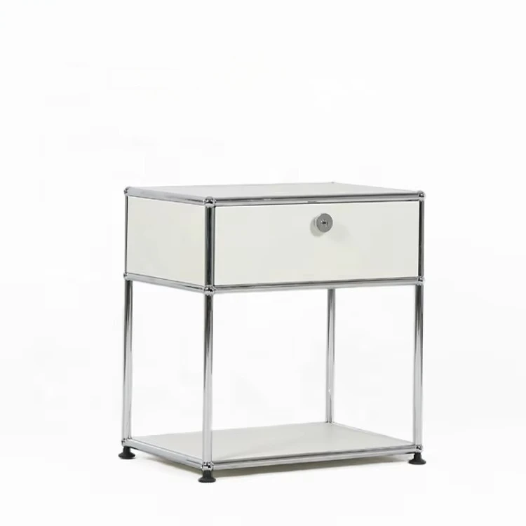 

jg-Modern Simple Stainless Steel White Nightstands Modular Metal Bedside Table for Bedroom Hotel Villa Apartment*