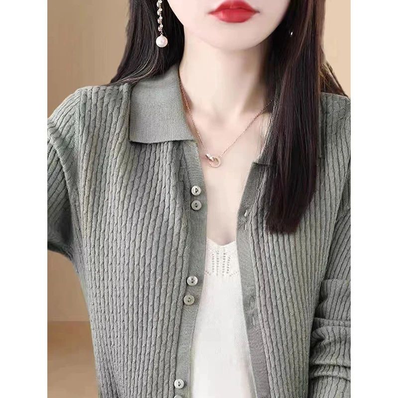 Slim Fit Longo Sve Ne Cardigan de Malha Outono Inverno Coreano Sle Casual Versátil Confortável Elástico Camere Suéter