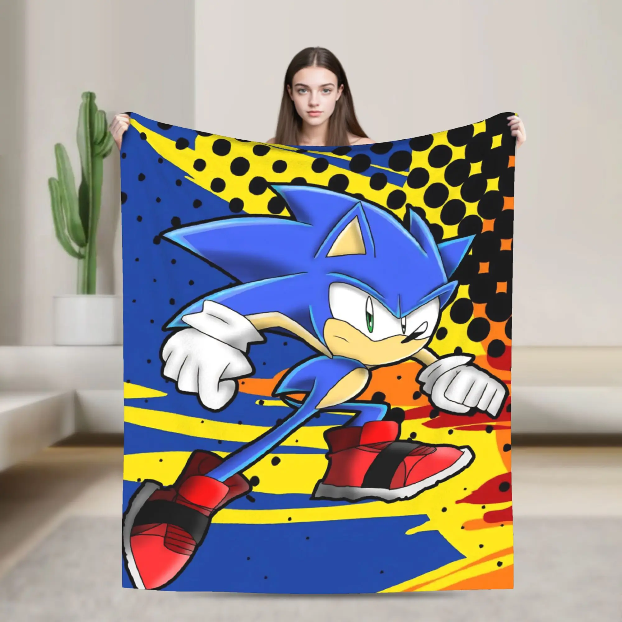 Soniced Cartoon  Wool Blankets Games Fashion Throw Blanket for Home Hotel Sofa  150*125cm Bedspread,