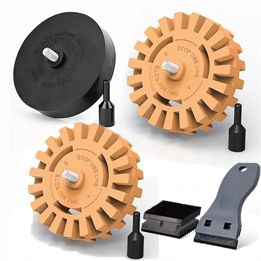 FOSHIO Rubber / Silicone Decal Remover Eraser Wheel with Drill Adapter Plastic Razor Blade Scraper Vinyl Film Glue Cleaning Tool