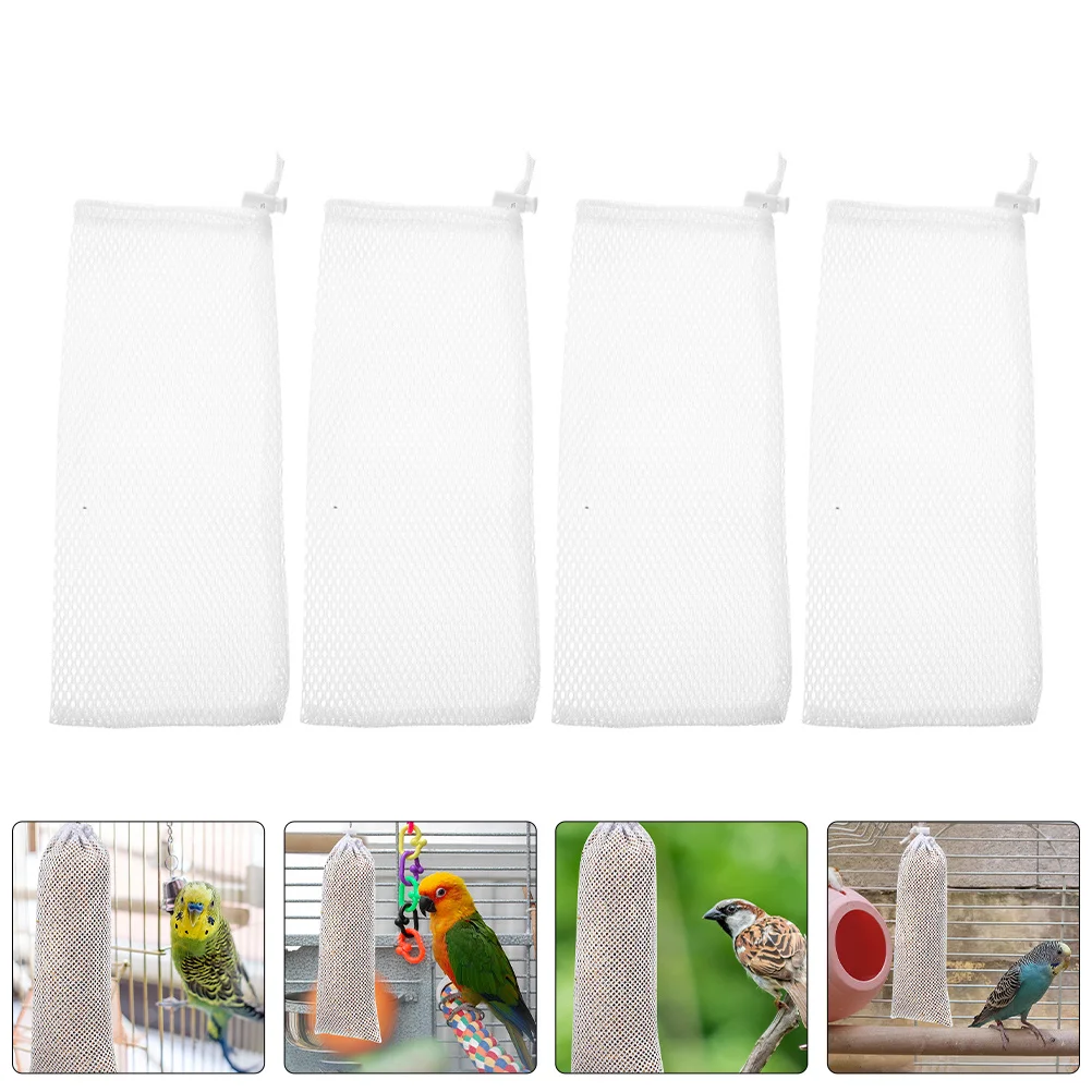 

4Pcs White Polyester Mesh Bird Feeding Sock Outdoor Finch Feeder Drawstring Hanging Supply Garden Bird Feeding Kits