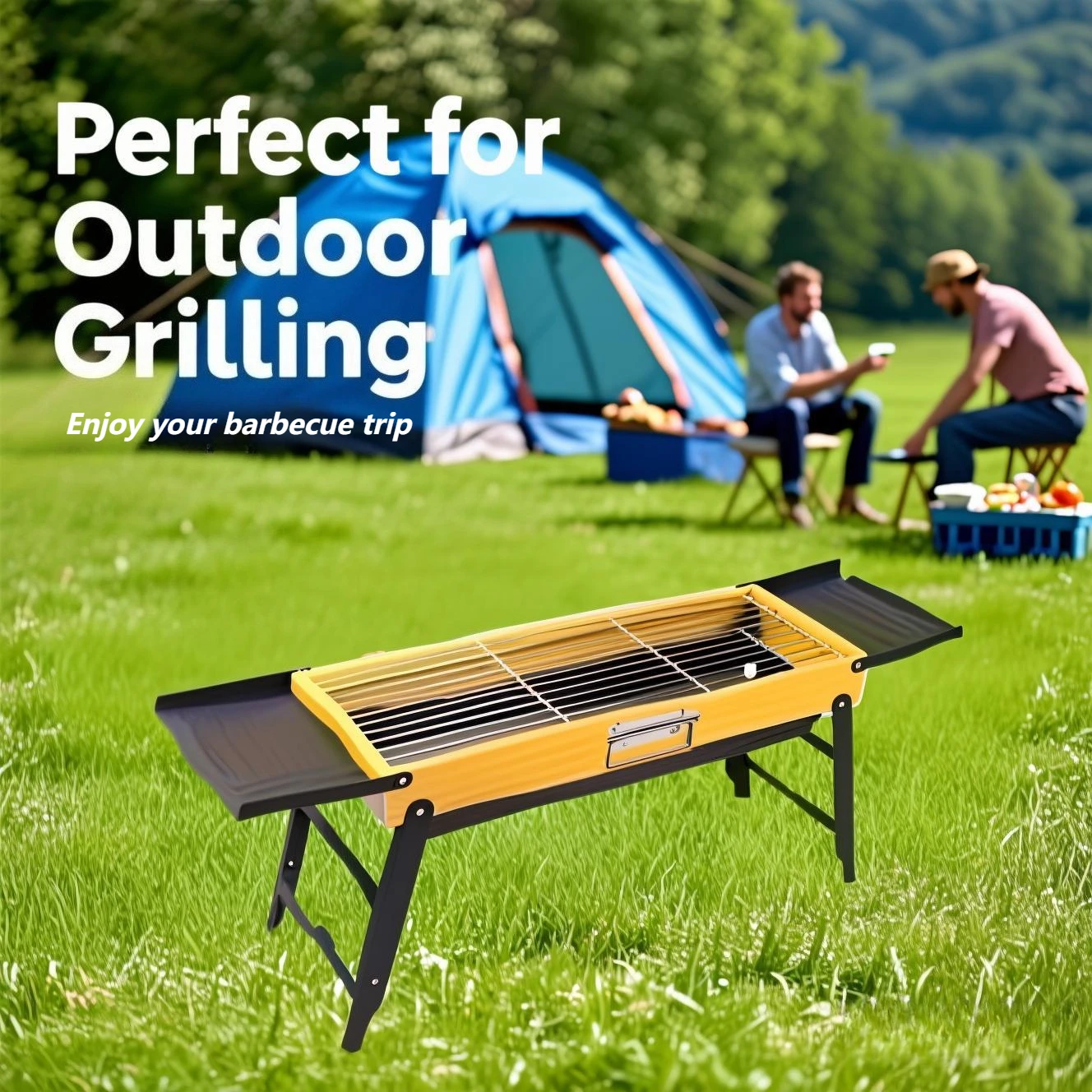 

Camping Barbecue Grill with Extended Table Board Portable Folding Charcoal Stove Camping Burner Brazier for Camping
