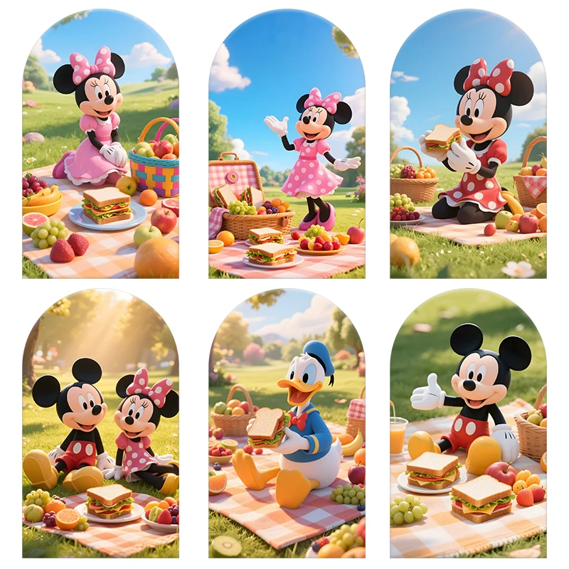 

Mickey Minnie Mouse Picnic Arch Backdrop Cover Spandex Fabric Custom for Afternoon Tea Friends Child Party Background Decortion