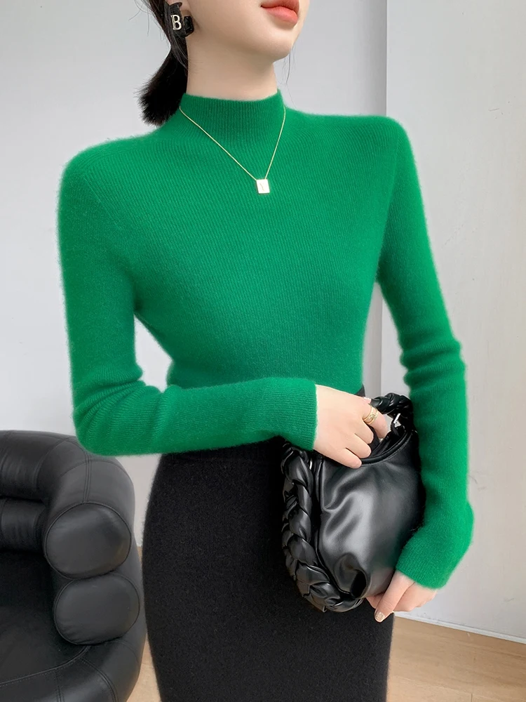 Women 100% Cashmere Sweater Mock Neck Pullover Autumn Winter Slim Basic Cashmere Knitwear Soft Warm High Strecth Pullover Tops - Image 5