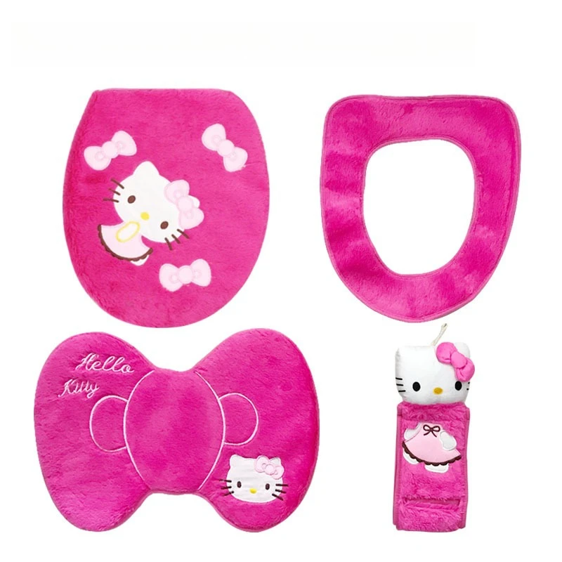 

Kawaii Hello Kitty Toilet Mat Set Cute Cartoon Anime Toilet Supplies Decoration Desktop Toy Ornament Student Girl Gift Wholesale