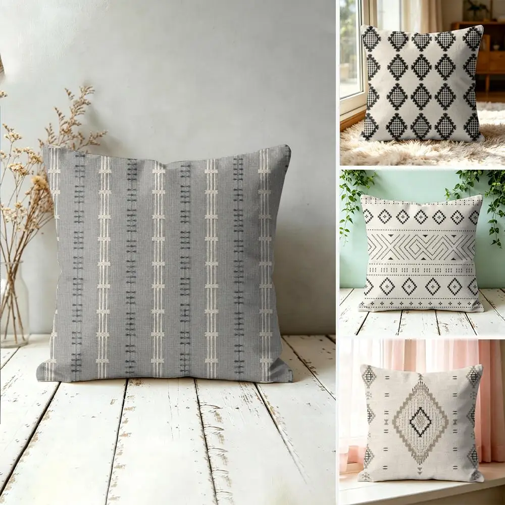 Black Embroidered Textured Pillow Case Double-Sided Plush Sofa Cushion Covers Organic Breathable Invisible Zipper