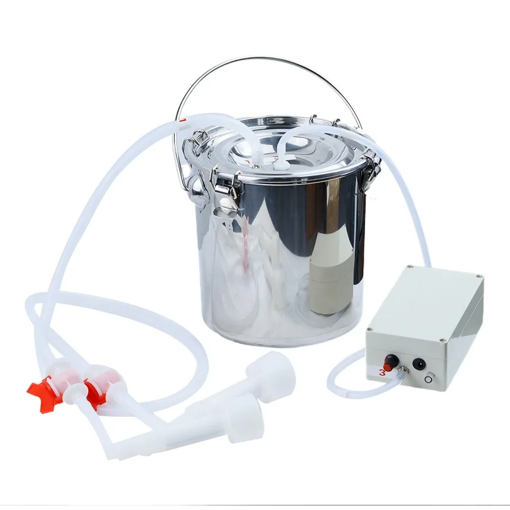 5L Pulsating Electric Milking Machine For Cattle Goat, Stainless Steel Milker Bucket, Adjustable Speed Farm Livestock Equipment