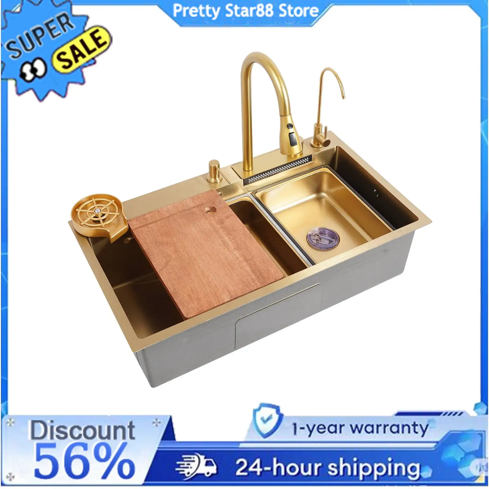 

Kitchen Sink Multiple Water Modes Stain-Resistant Sink with Single Bowl Large Capacity for Restaurants/Coffee Shops/Garages
