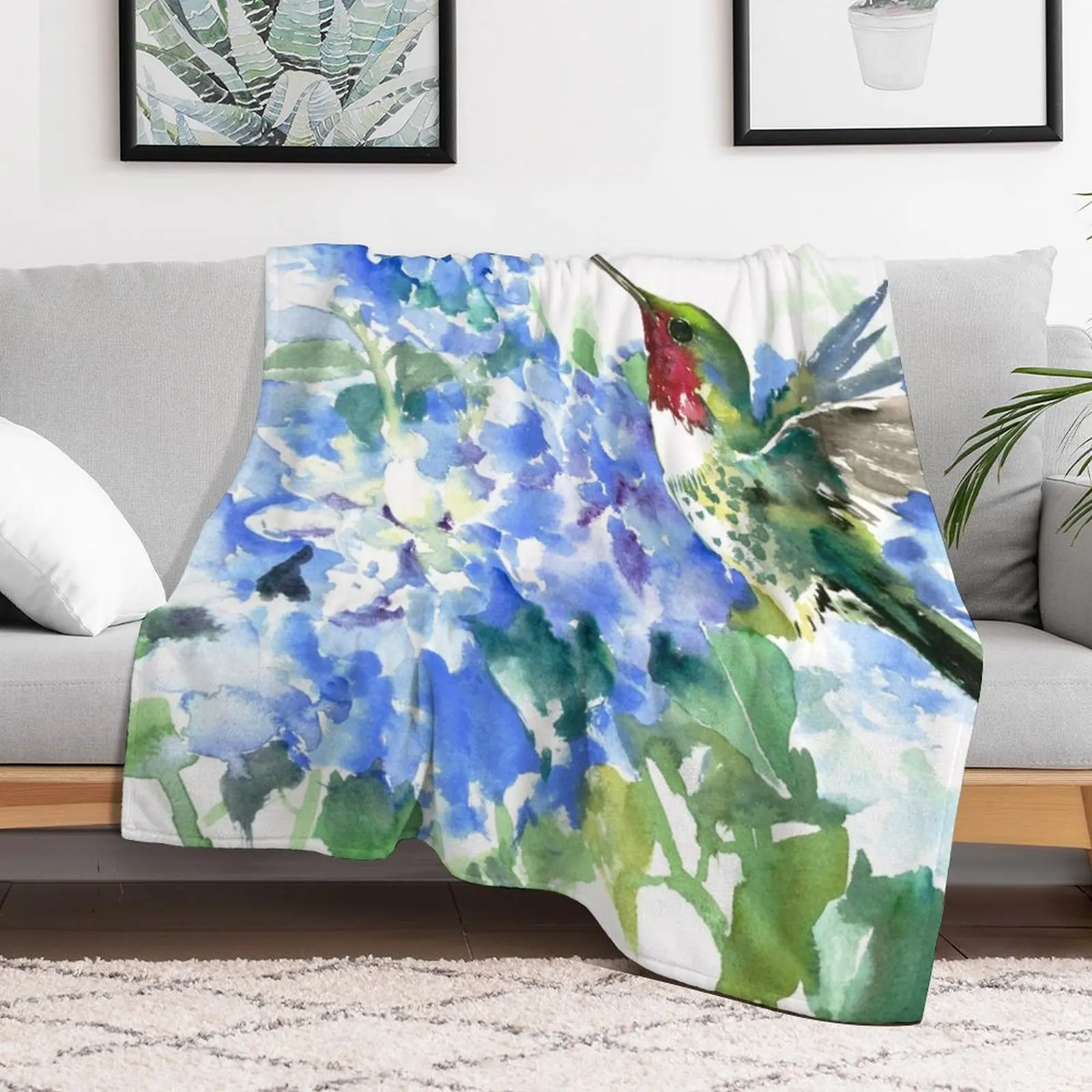 Hydrangea Flowers and Hummingbird Throw Blanket manga Baby Sofa Throw Blankets