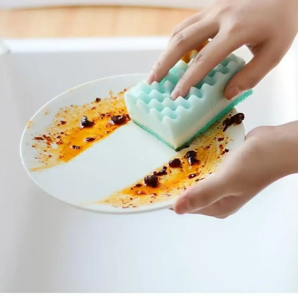 Colorful sponge double-sided dual-effect dishwashing and kitchen cleaning powerful stain removal wavy sponge cleaner