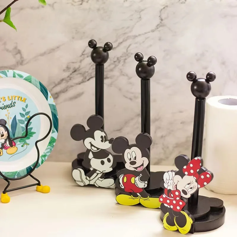 Disney Mickey Minnie Mouse Anime Figure Hobby Creative Kitchen Upright Paper Towel Hanger Lazy Cartoon Rag Holder No Punch Gift