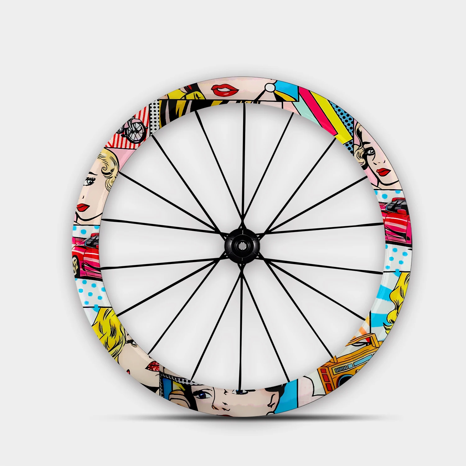 Image of Vintage Pop-Art Fahrradfelgen-Aufkleber, Cartoon-Comic-Stil Rad-Vinylaufkleber für Fahrrad-Individualisierung