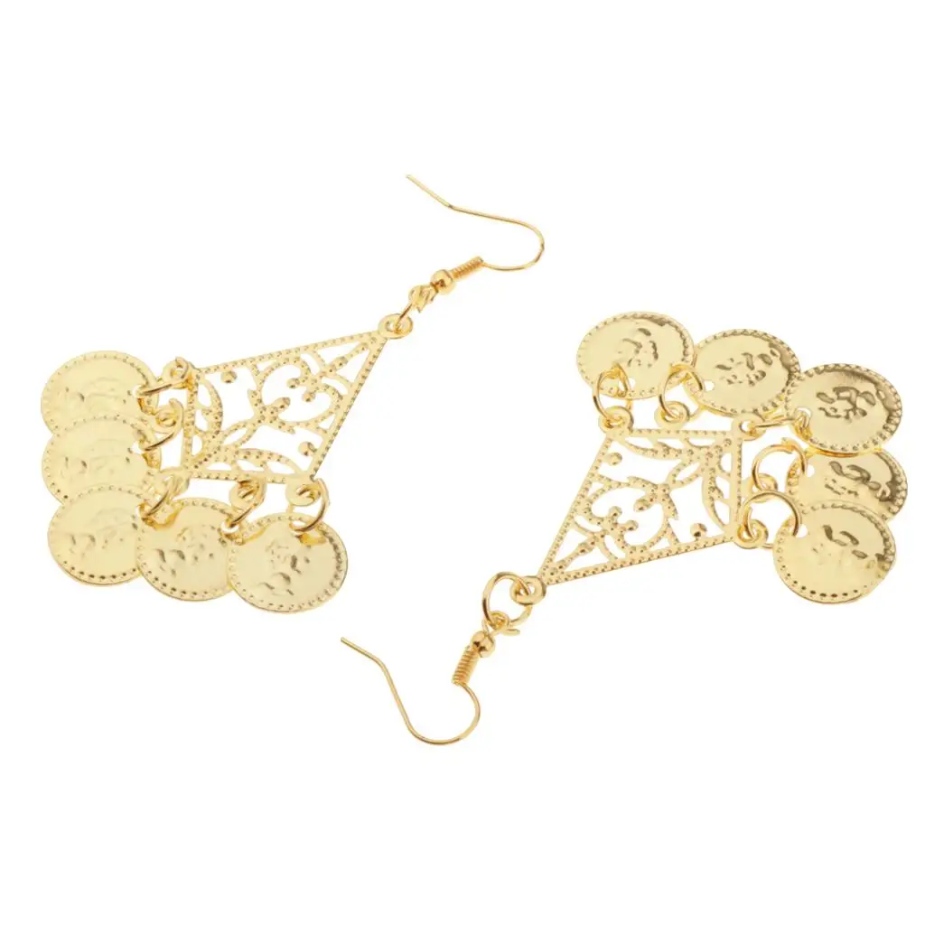 Conjunto de joyería tribal para danza del vientre, collar con triángulo dorado, pendientes colgantes, accesorio para fiestas y disfraces de danza.