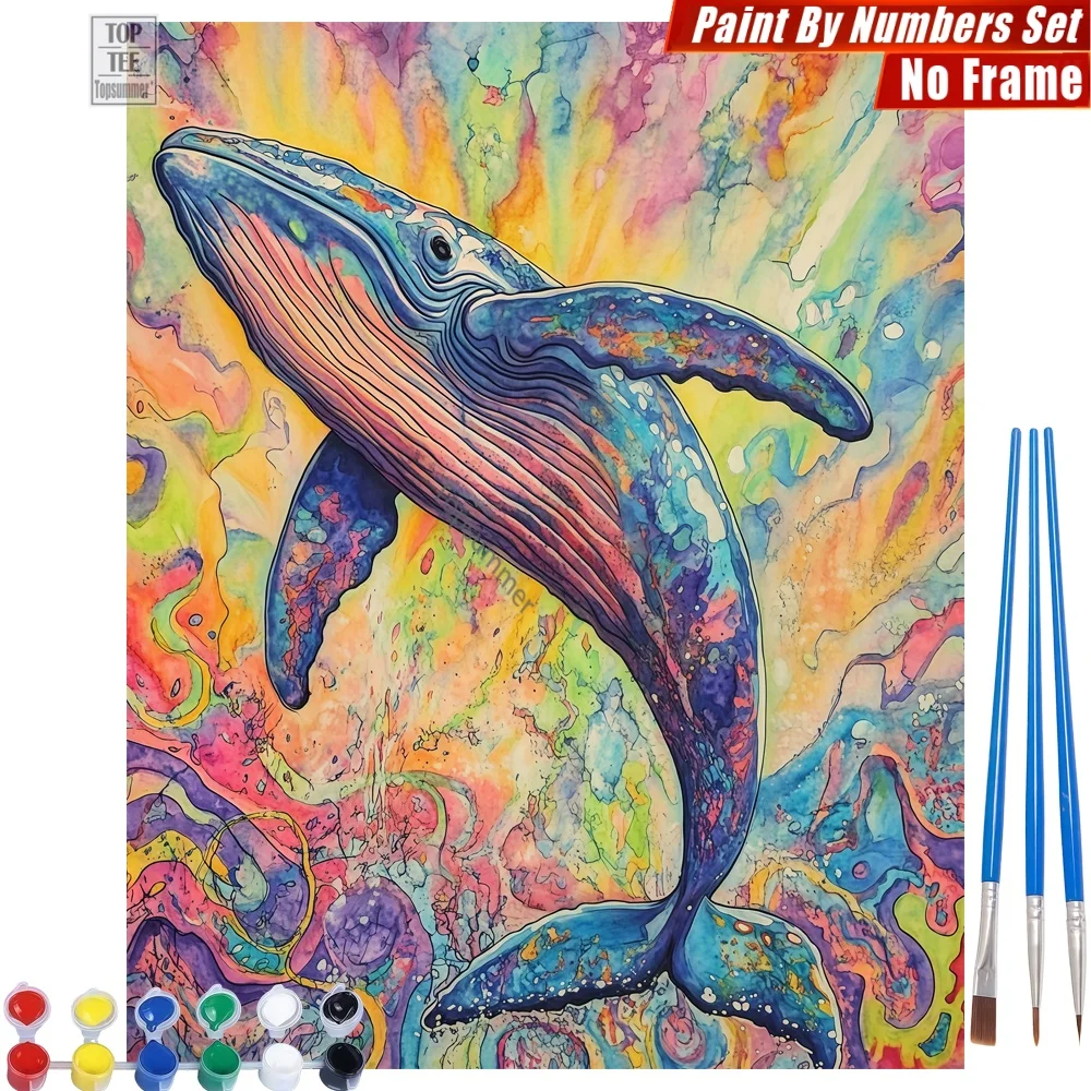 

Colorful Whale Breaching DIY Painting By Number Kit - Whale Ocean Colorful Living Room Wall Art Easter Gift For Man