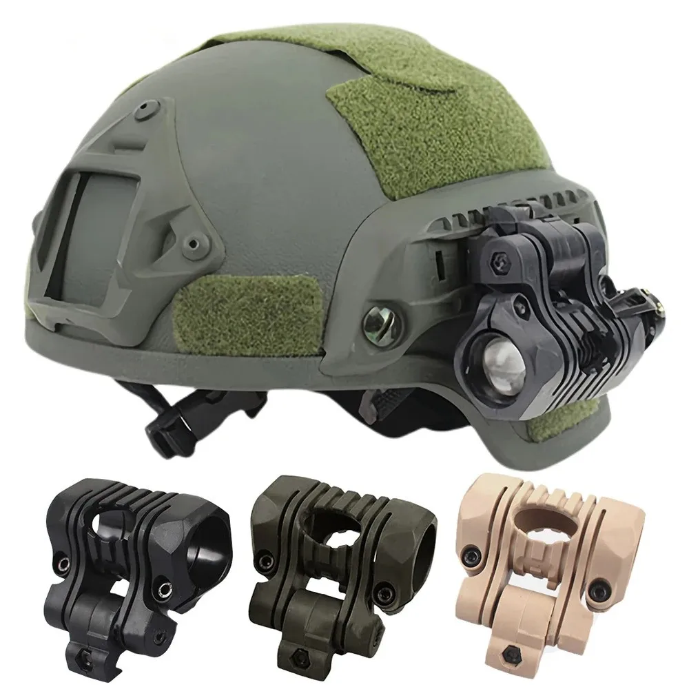 Tactical Helmet Flashlight Holder Mount 25mm Multi-Angle Torch Clip Bracket for FAST Helmet Accessories with Wrench Side Rail