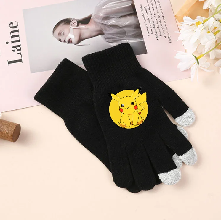 Pokemon Gloves Winter Cartoon Figure Warm Soft Fashion Cute Thermal Finger Glove Travel Riding Hiking Friends Birthday Gift