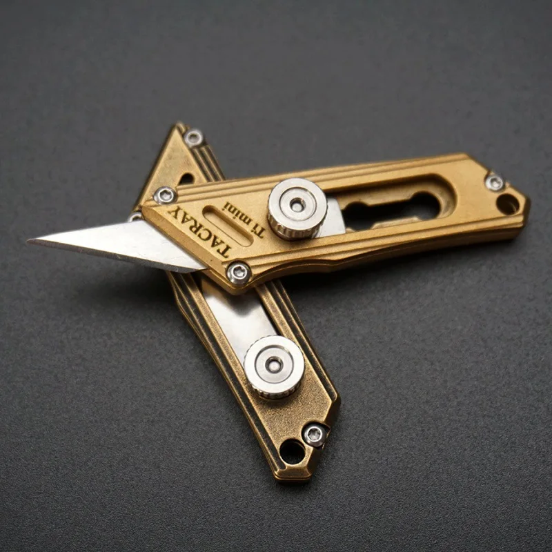 Titanium Alloy Utility Knife Push Pocket Knife Portable Mini Keychain Unboxing Cutter Survival Multitool EDC with Gift Box