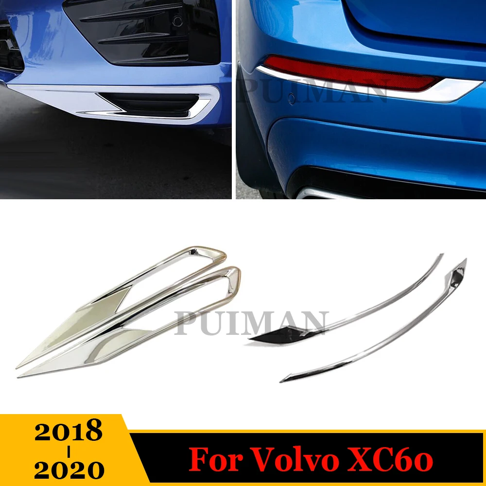 

For Volvo XC60 2018 2019 2020 ABS Chrome Car Front Foglight Cover Trim Rear Fog Light Lamp Decoration Strip Accessories 2pcs