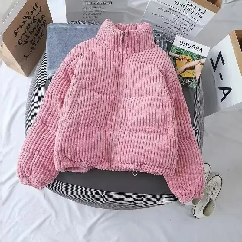 Korean Loose Corduroy Jacket Women 2026 Autumn Winter Short Cotton Coat, Thick Warm Student Outdoor Coat Female Outerwear W2350