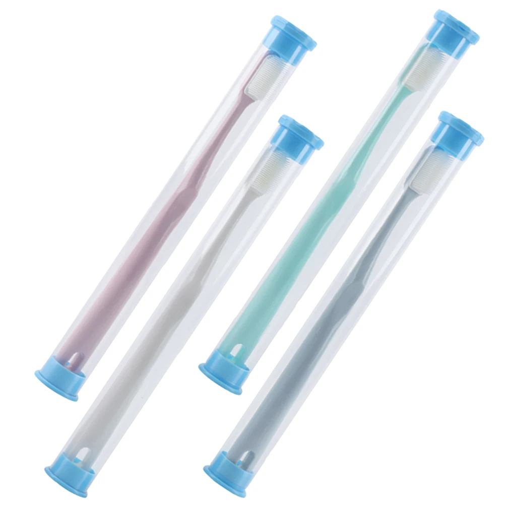 

4 Pcs Nano Adult Toothbrush Cylinder Pink White Blue Cyan Travel Home Portable Cleaning Teeth Fiber PP