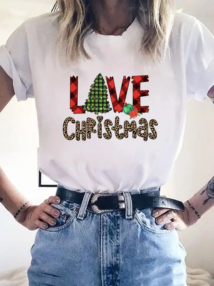 Leopard Cute 90s Love Female Fashion Clothes Merry Christmas Graphic T-shirt Holiday Women Print Top T Shirt Ladies Clothes Tee