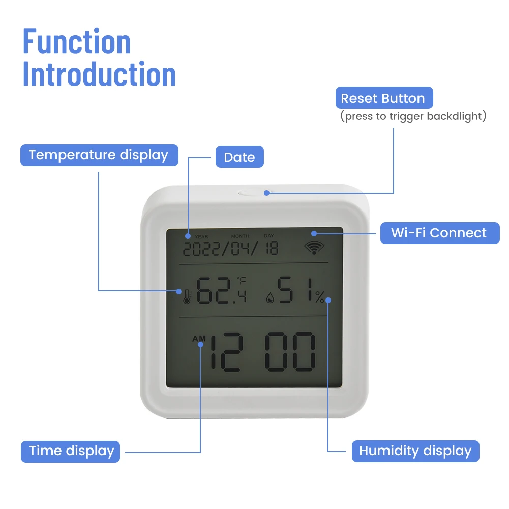 1pc WiFi Thermometer For Tuya Smart WiFi Thermometer Hygrometer Wifi+ Dual Mode Indoor Room Digital Temperature Sensor