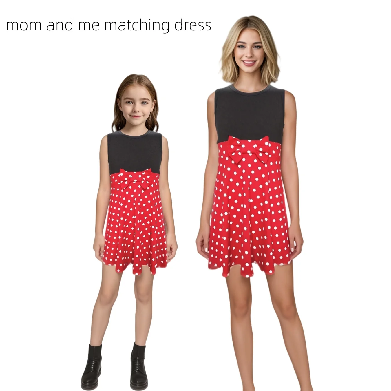Mum and Me Matching Dress Softest Polka Dots Mouse Princess Cosply Dresses Up Magical Holiday Trip Halloween Party Summer Dress